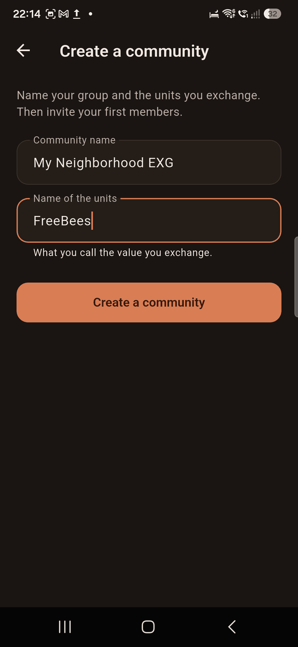 Creating a community, with fields for its name and its units