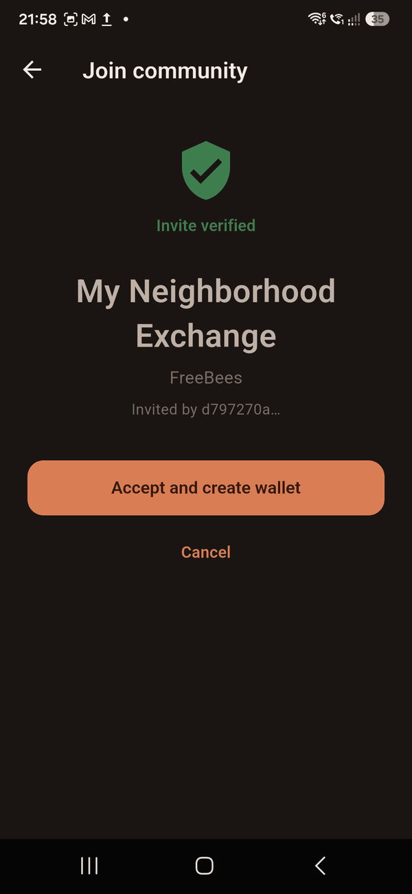 An invitation being accepted, with a verified badge