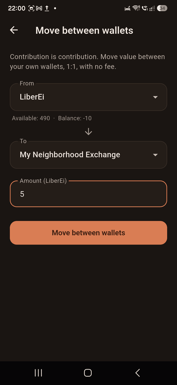 Moving value between two of your own wallets